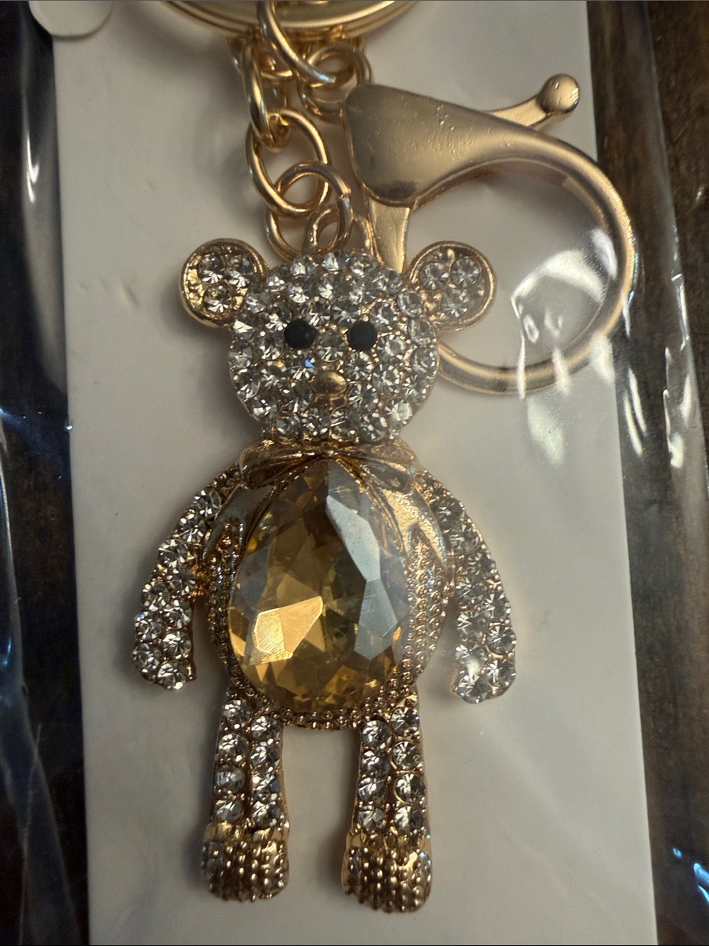 Goldtone Crystal and Rhinestone Teddy Bear Keychain/Backpack Charm